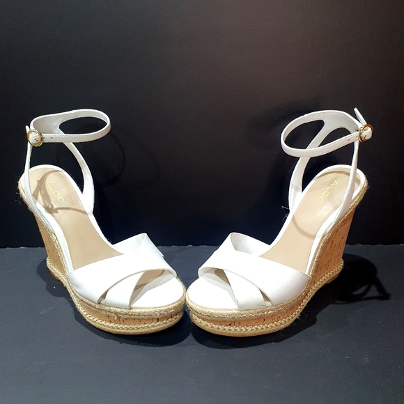 Aldo Like-New White Wedge High Heel Sandal - Picture 3 of 9